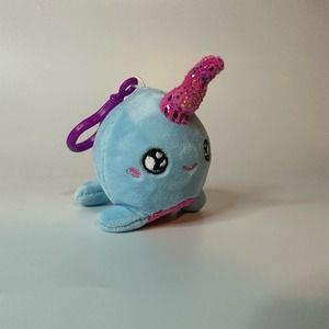 Narwhal Squishy Plus Clip on Toy, cute keychain stuffed animal blue and pink